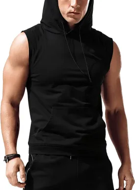 Babioboa Men's Workout Hooded Tank Tops Sleeveless Gym Hoodies Bodybuilding Muscle Cut Off T-Shirts