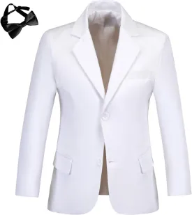 Boys' Blazer Suit Jacket Formal Sport Coats with Bowtie Solid Color Tuxedo Blazers for Boy Dinner Party