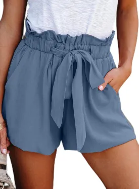 Dokotoo Womens Casual Summer 2024 Ruffle Belted Elastic Waist Shorts with Pockets