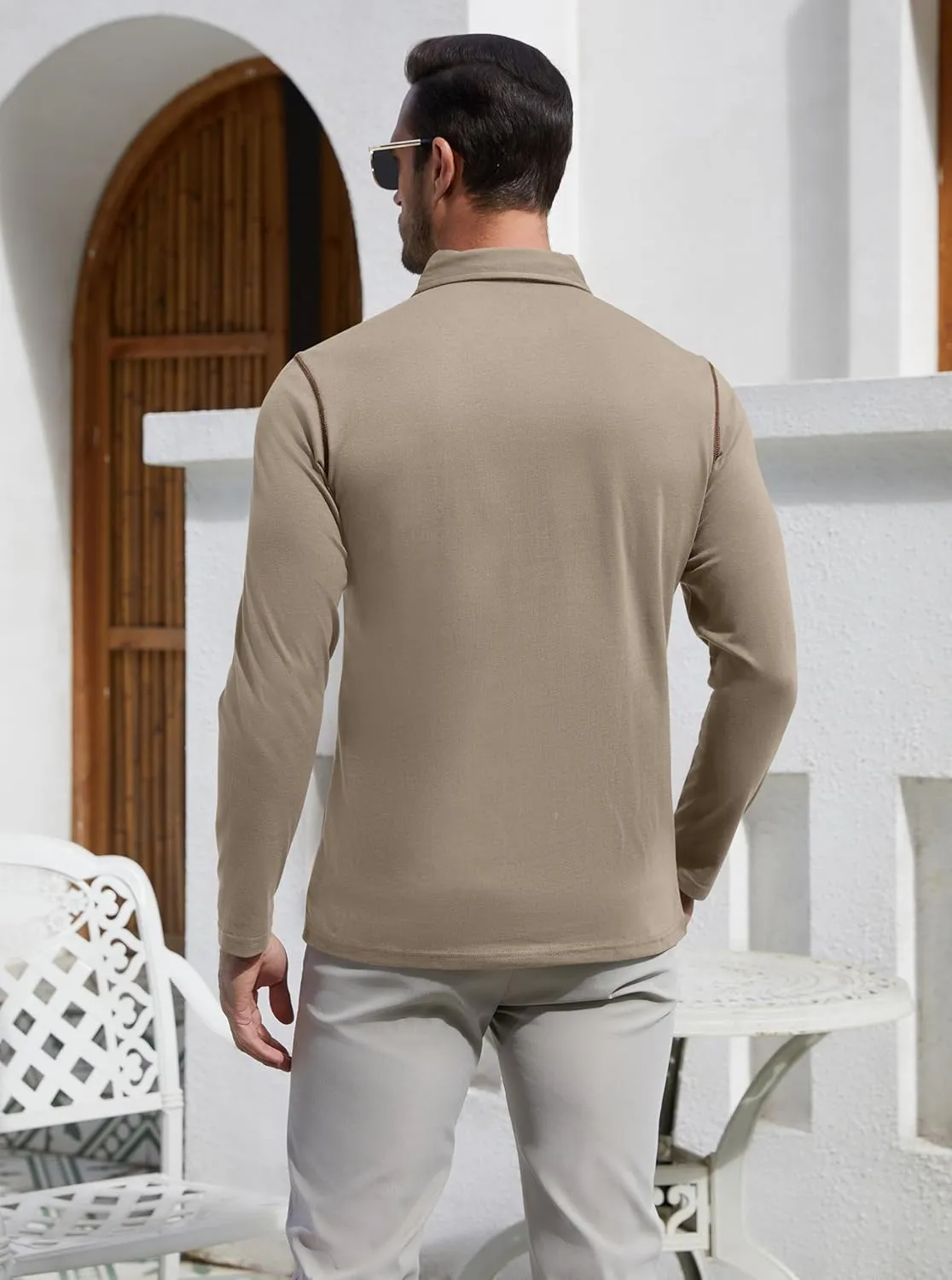 EDITCOZY Long Sleeve Polo Shirts for Men with Pocket Casual Cotton Button Down Collared Golf Shirts