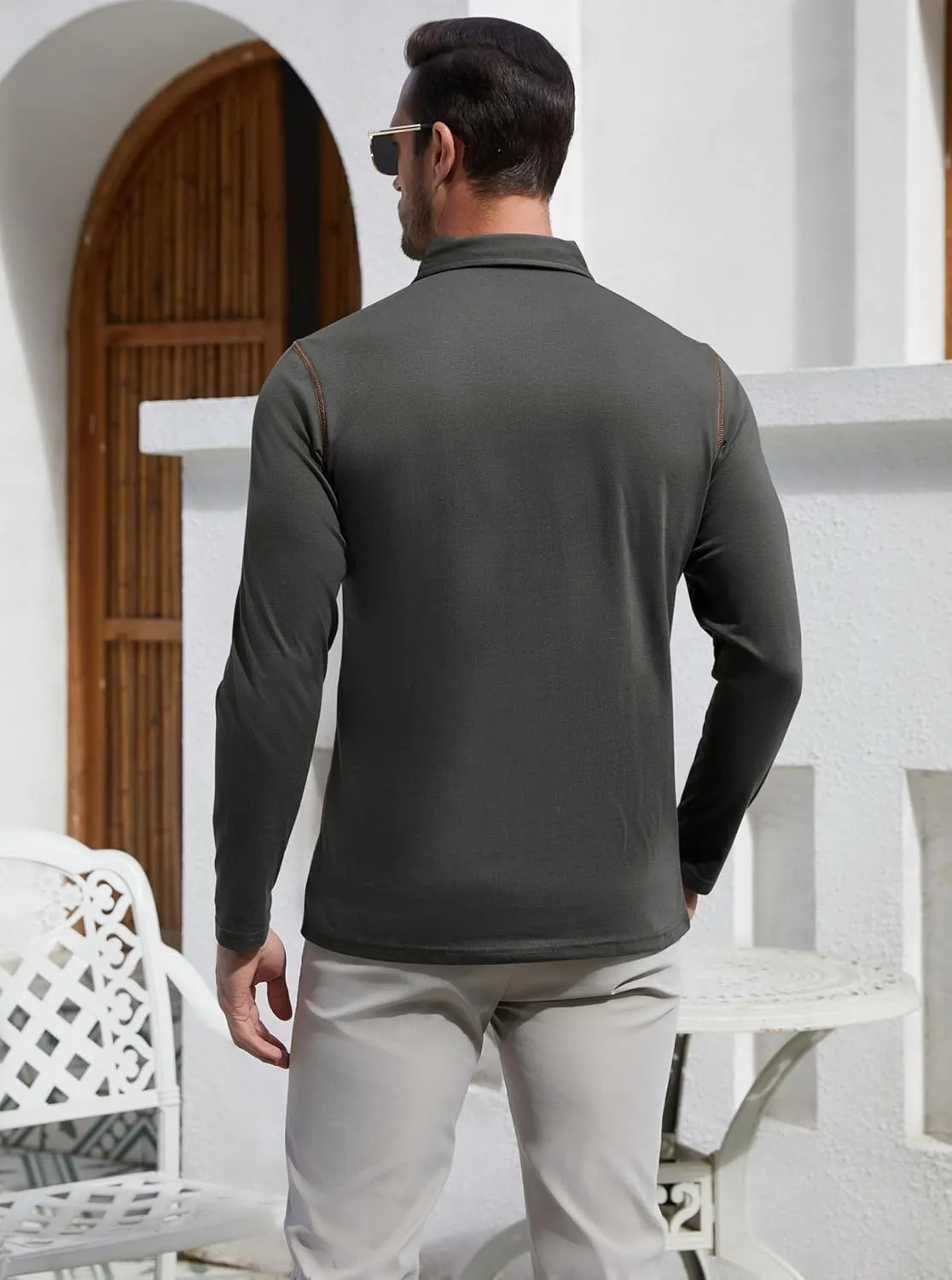 EDITCOZY Long Sleeve Polo Shirts for Men with Pocket Casual Cotton Button Down Collared Golf Shirts