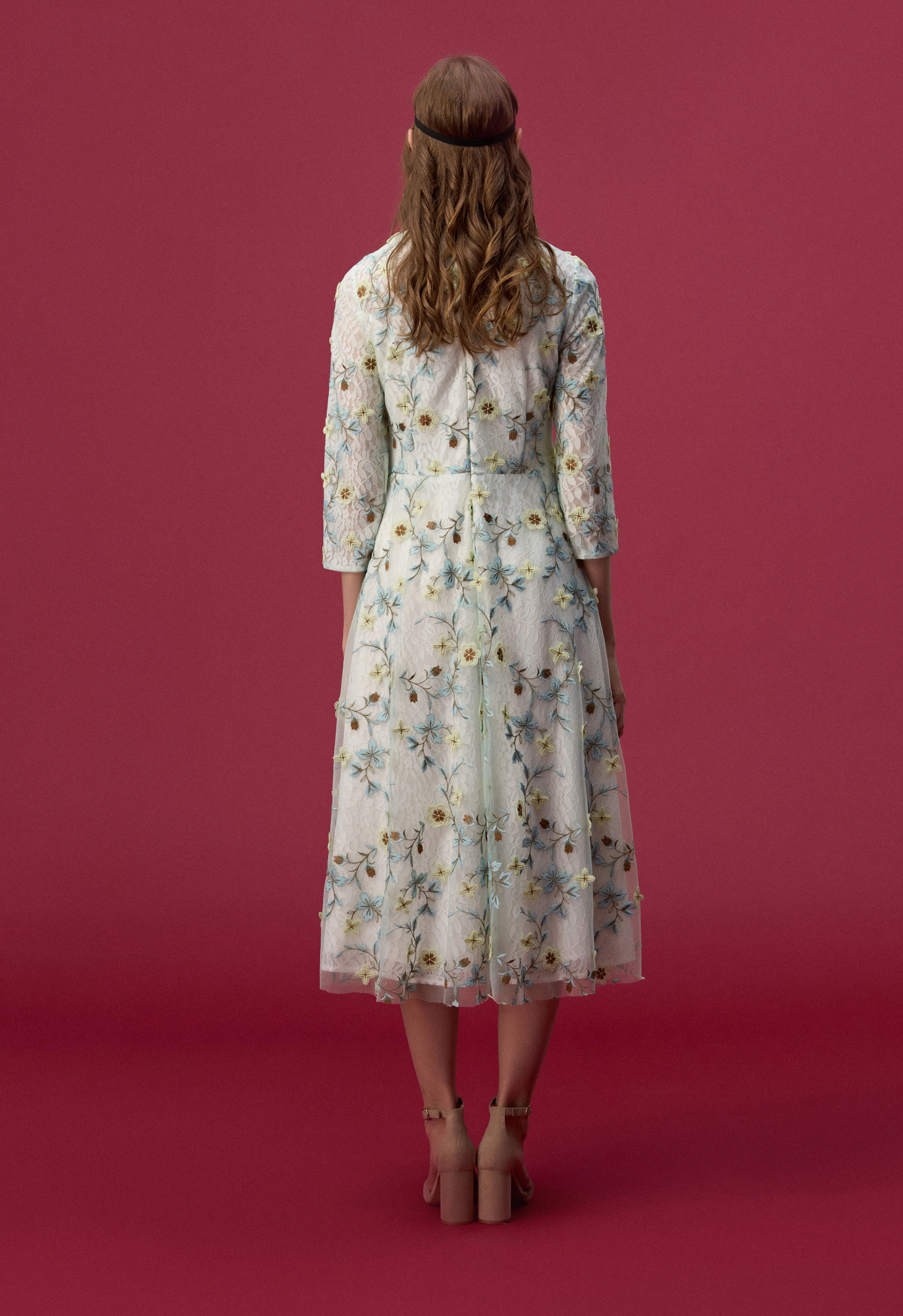 Floral Embroidered Long Sleeve Evening Dress