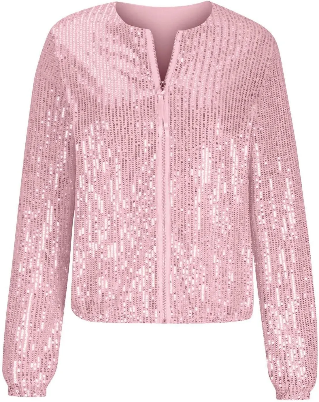 GOKKILRW Womens Sparkly Sequin Coat Lightweight Y2k Shiny Glitter Party Bomber Jacket Zip Up Casual Concert Going Out Outwear