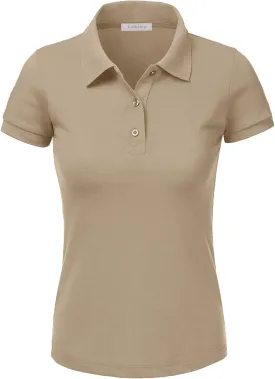 J. LOVNY Women's Slim Fit Long Waist Short Sleeve Plain Polo Tee Shirts