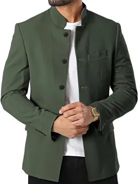 Mens Casual Suit Blazer Jackets Stand Mandarin Collar Lightweight Lined Business Dress Sport Coats