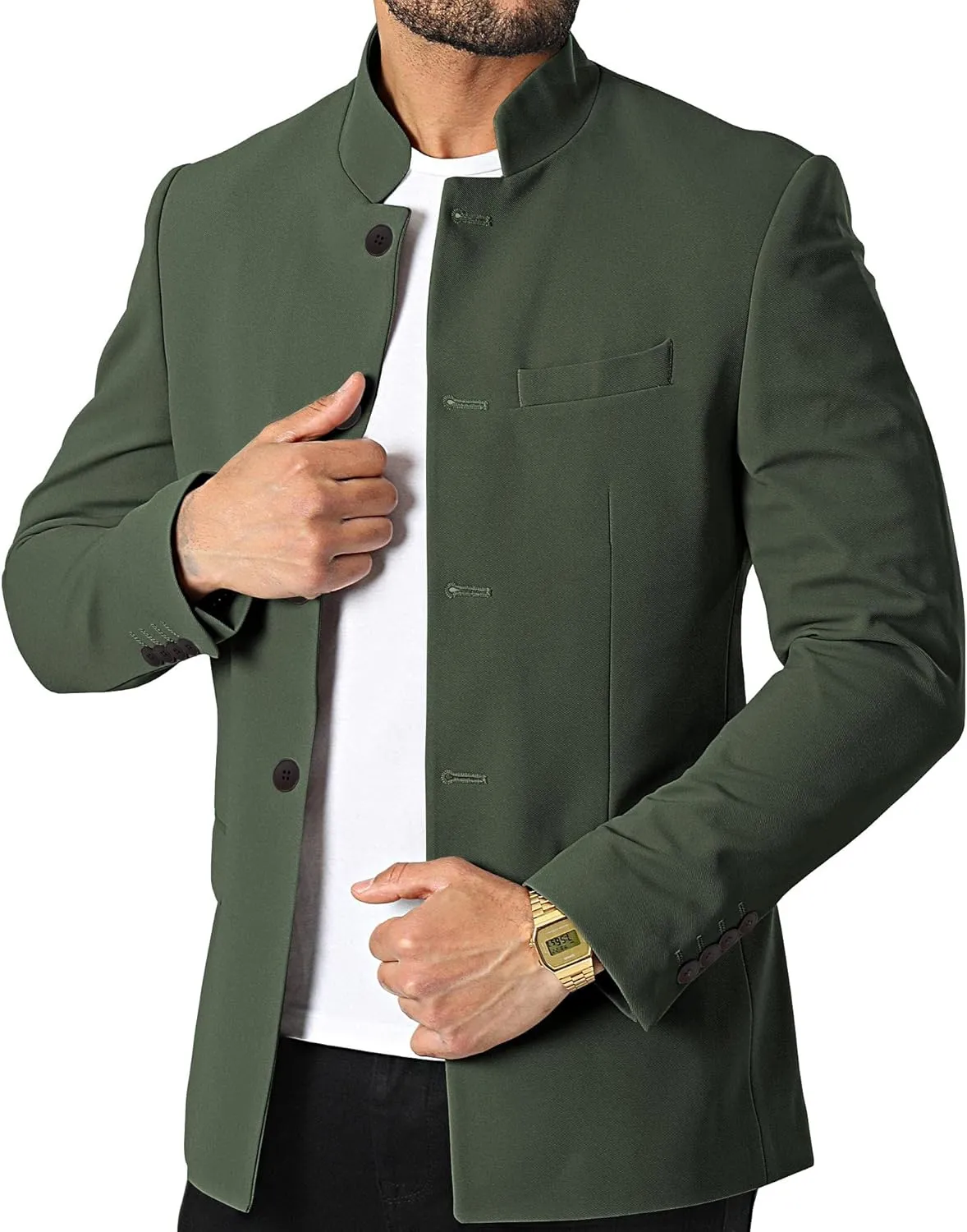 Mens Casual Suit Blazer Jackets Stand Mandarin Collar Lightweight Lined Business Dress Sport Coats