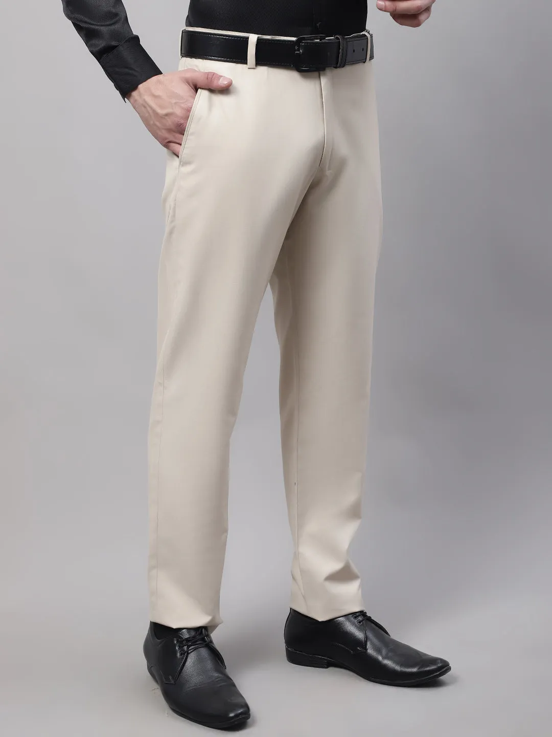 Men'S Cream Tapered Fit Formal Trousers