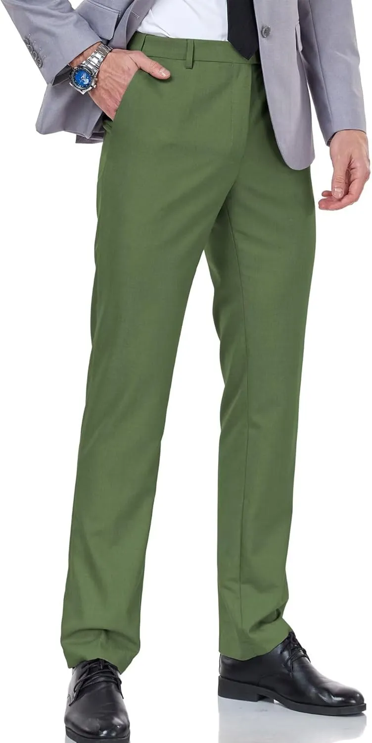 Men's Dress Pants Classic Flat Front Suit Pants Slim Fit Formal Trousers for Mens Casual