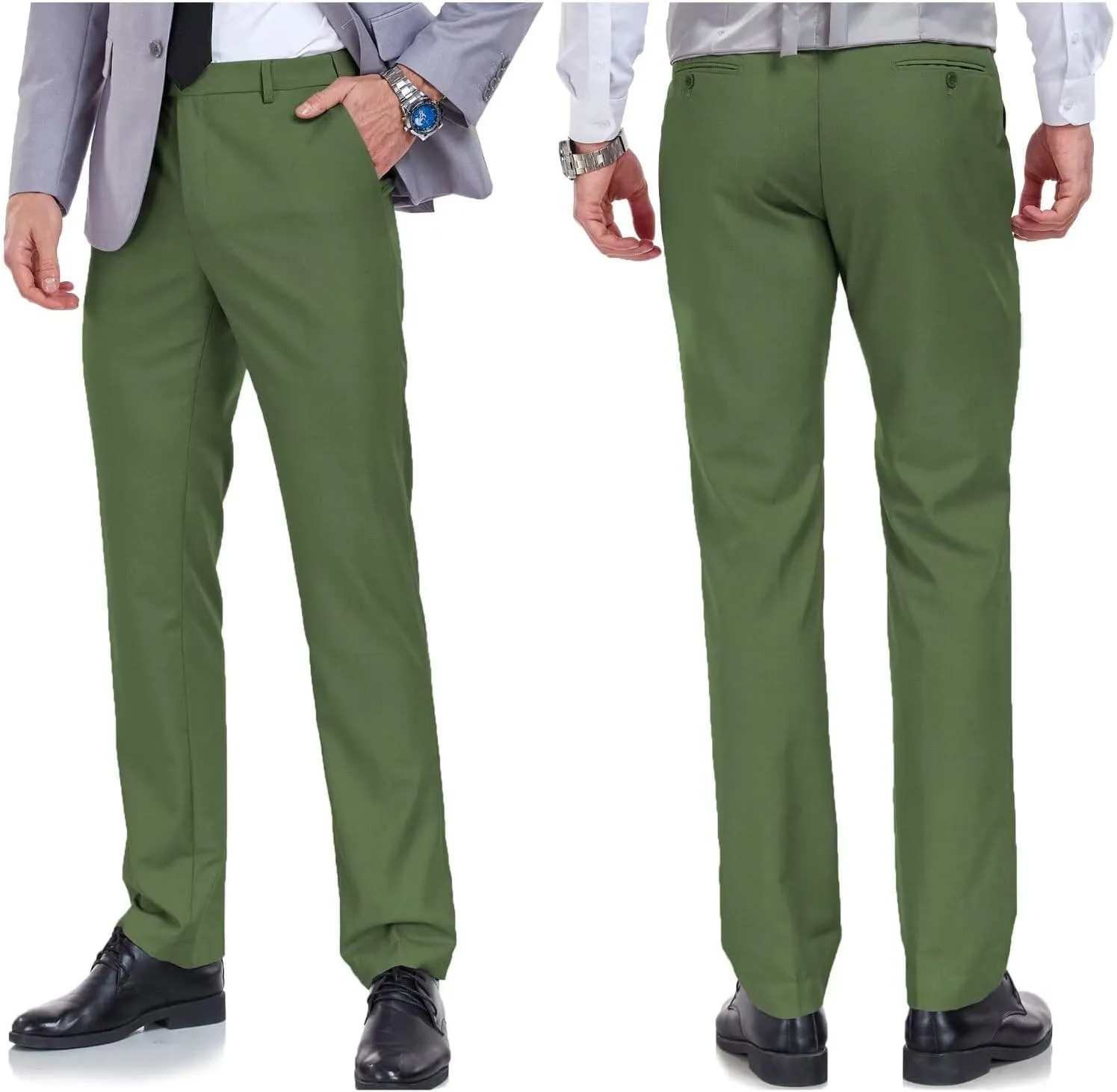 Men's Dress Pants Classic Flat Front Suit Pants Slim Fit Formal Trousers for Mens Casual