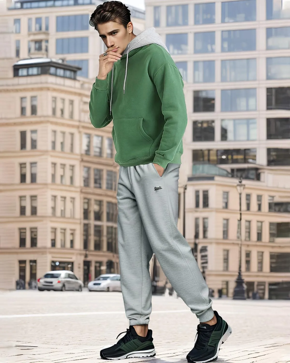 Mens Hoodies Pullover Color Block Fleece Long Sleeve Sweatshirt Tops with Pocket