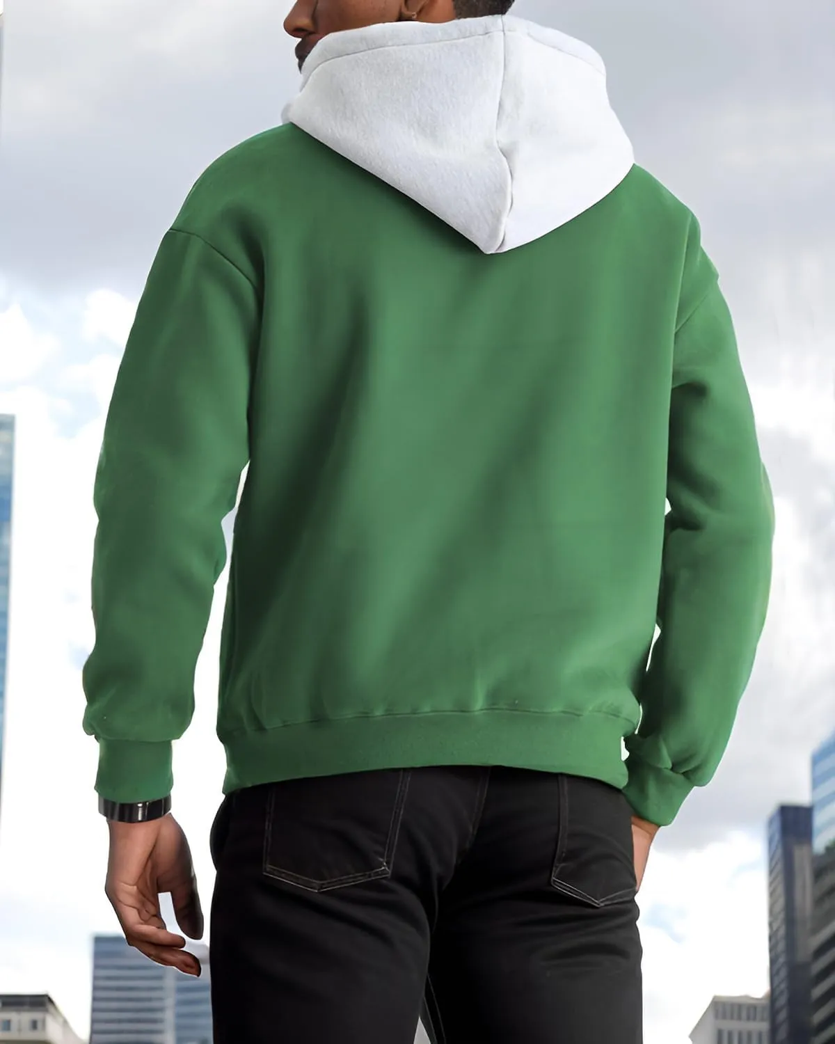 Mens Hoodies Pullover Color Block Fleece Long Sleeve Sweatshirt Tops with Pocket