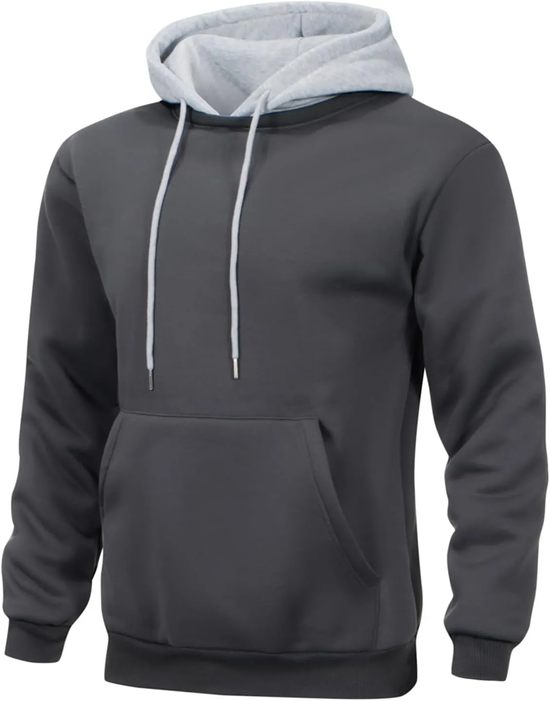 Mens Hoodies Pullover Color Block Fleece Long Sleeve Sweatshirt Tops with Pocket