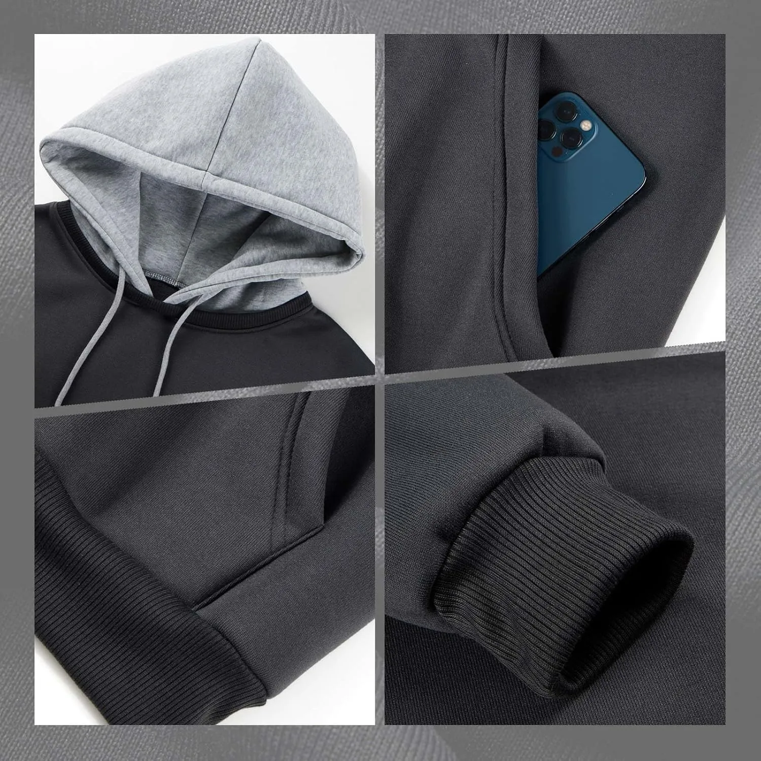 Mens Hoodies Pullover Color Block Fleece Long Sleeve Sweatshirt Tops with Pocket