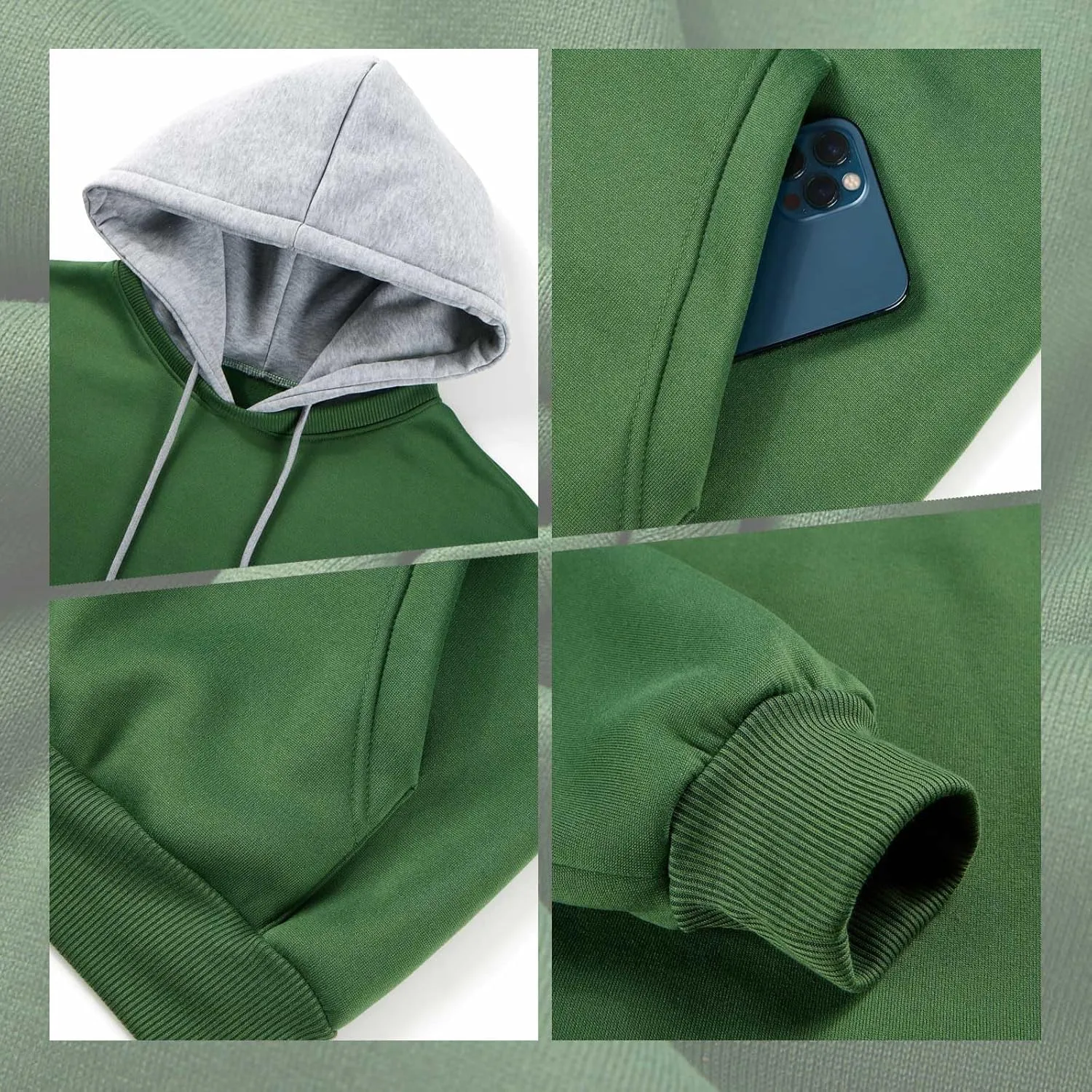 Mens Hoodies Pullover Color Block Fleece Long Sleeve Sweatshirt Tops with Pocket
