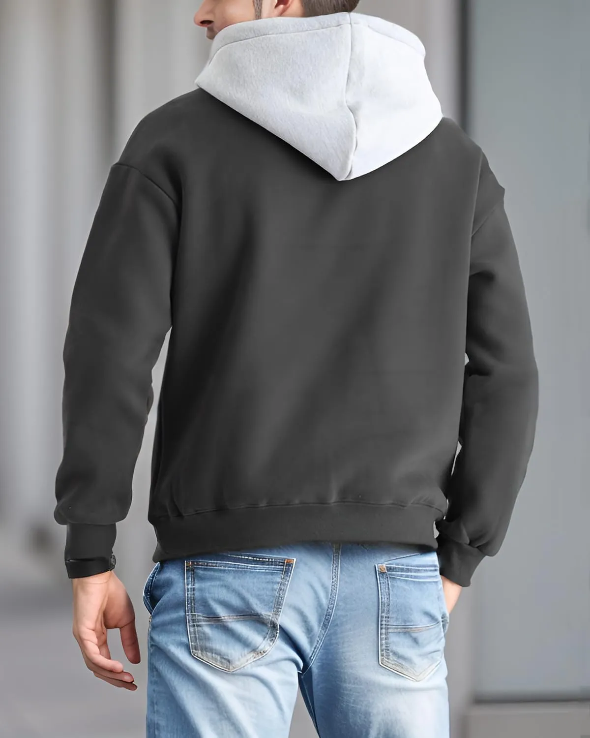 Mens Hoodies Pullover Color Block Fleece Long Sleeve Sweatshirt Tops with Pocket