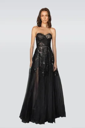 Nightflora Strapless Couture Gown - Black