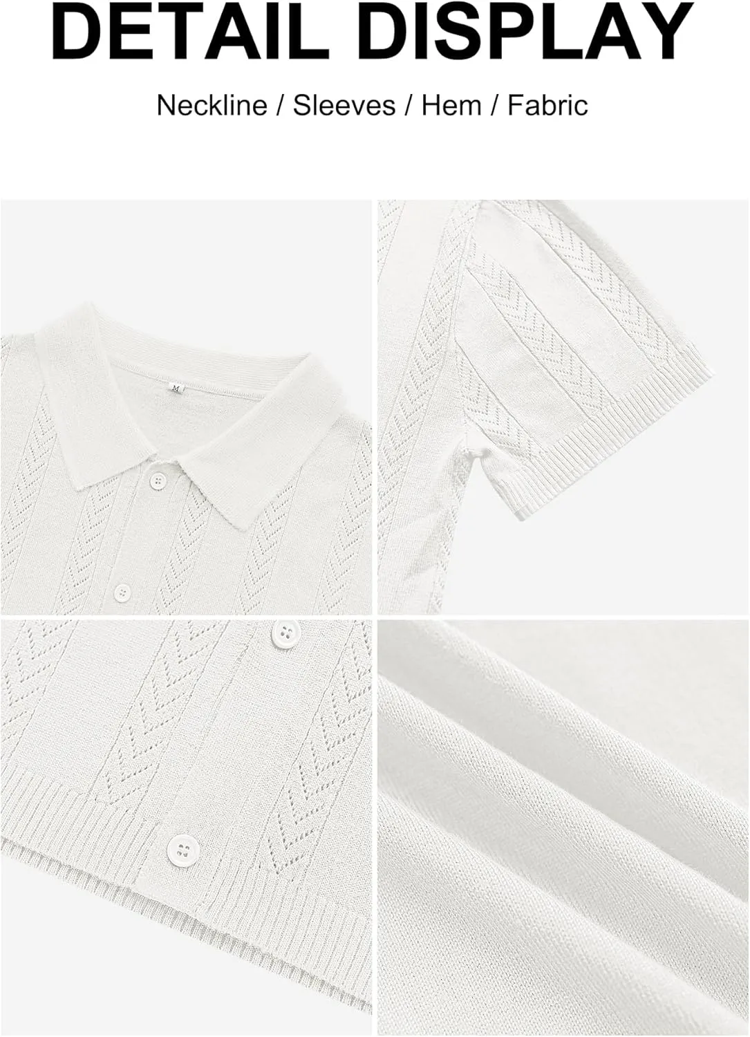 RQP Men's Casual Button Down Shirt Short Sleeve Vintage Clothes Knit Polo Shirts Summer Beach Shirts