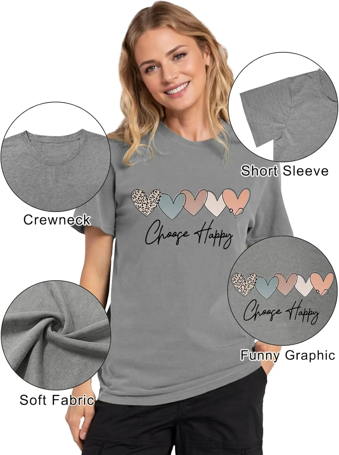 Savarana Graphic Tees for Women Be Kind Letter Print Shirts Funny Love Heart T Shirt Inspirational Happy Short Sleeve Tops