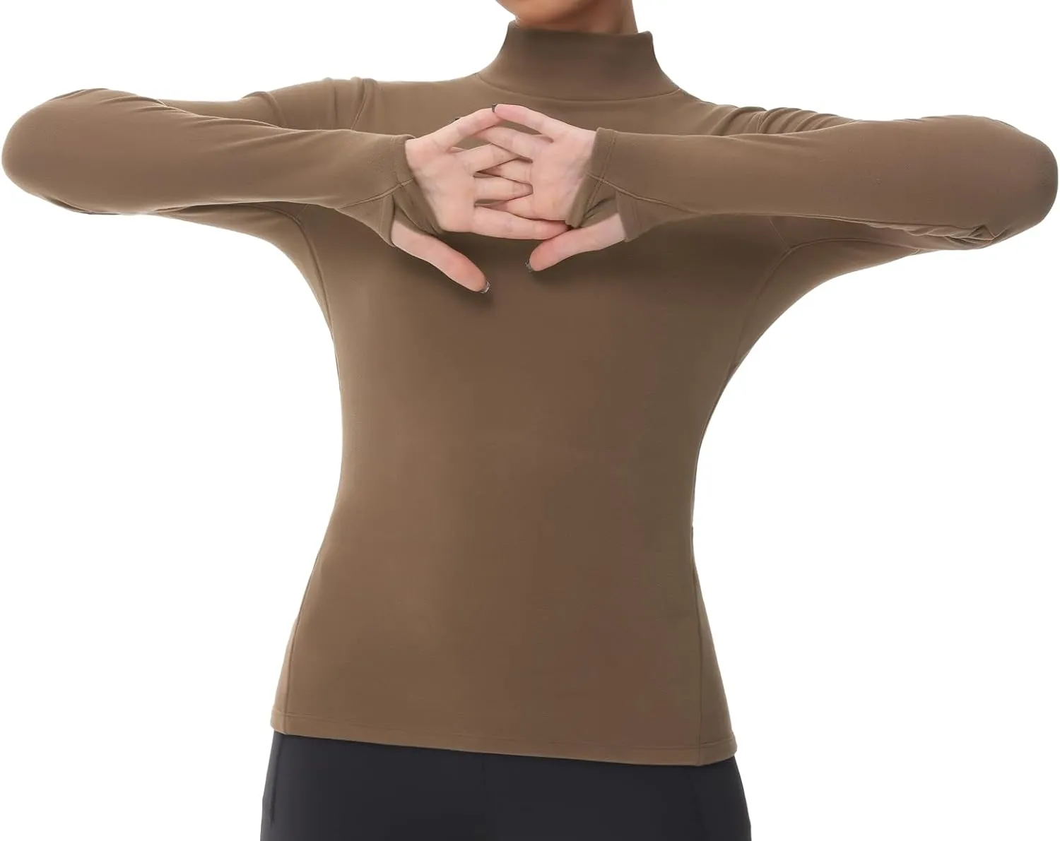 THE GYM PEOPLE Women's Mock Turtleneck Long Sleeve Shirts Fleece Thermal Underwear Pullover Tops with Thumb Hole