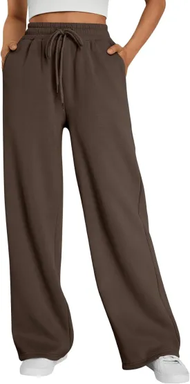 Trendy Queen Womens Wide Leg Sweatpants High Waisted Baggy Lounge Pants Drawstring Athletic Flared Joggers with Pockets