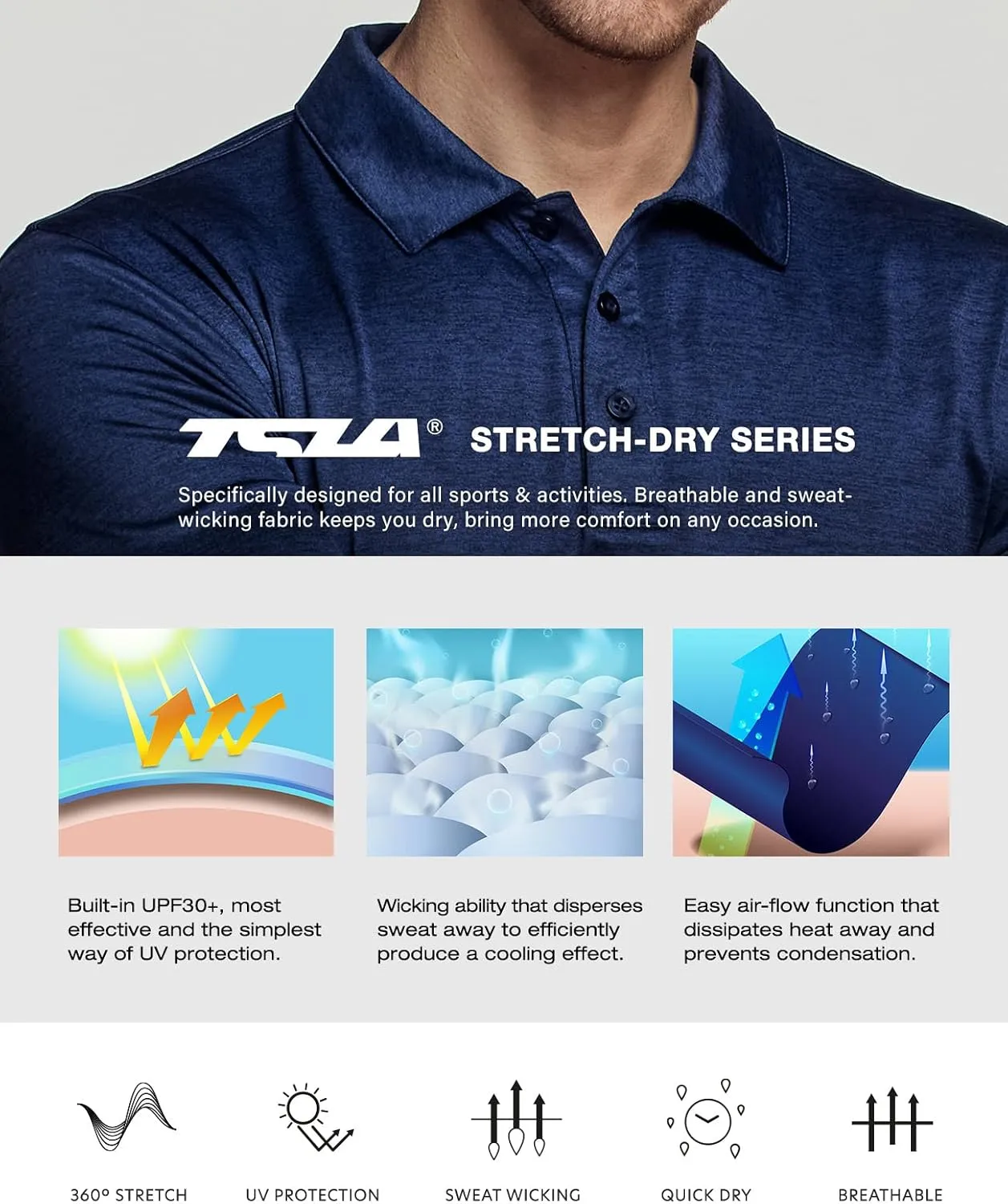 TSLA Men's Short Sleeve Polo Shirts, Regular fit Quick Dry Golf Shirts, Sports Performance Dri Flex Tech Solid Top Shirts