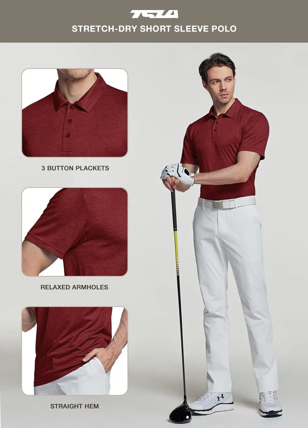 TSLA Men's Short Sleeve Polo Shirts, Regular fit Quick Dry Golf Shirts, Sports Performance Dri Flex Tech Solid Top Shirts
