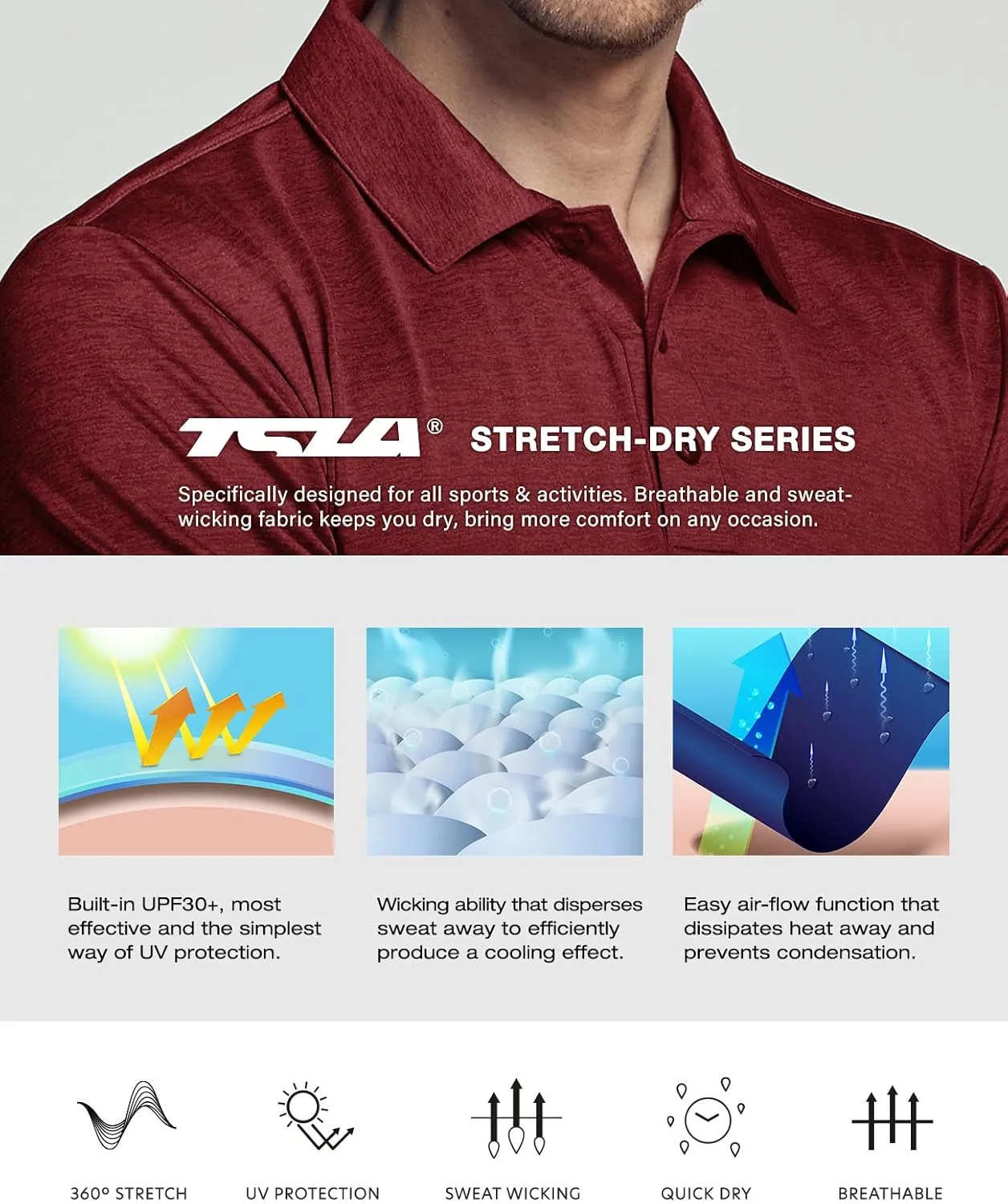 TSLA Men's Short Sleeve Polo Shirts, Regular fit Quick Dry Golf Shirts, Sports Performance Dri Flex Tech Solid Top Shirts