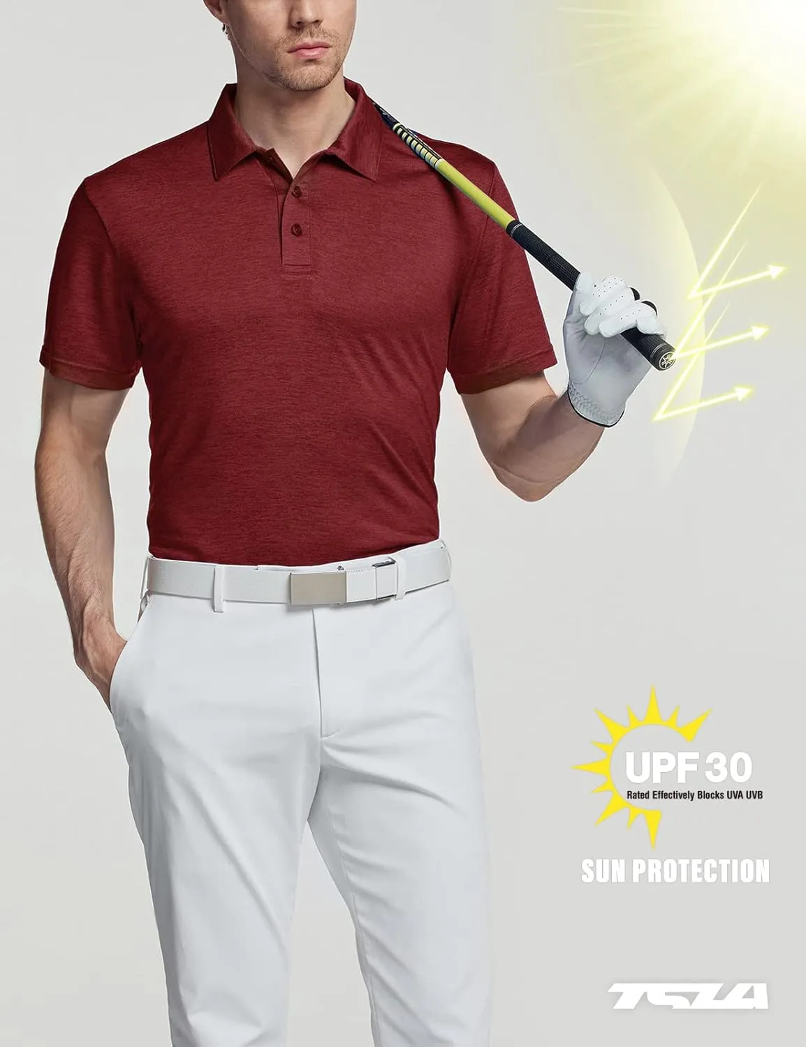 TSLA Men's Short Sleeve Polo Shirts, Regular fit Quick Dry Golf Shirts, Sports Performance Dri Flex Tech Solid Top Shirts