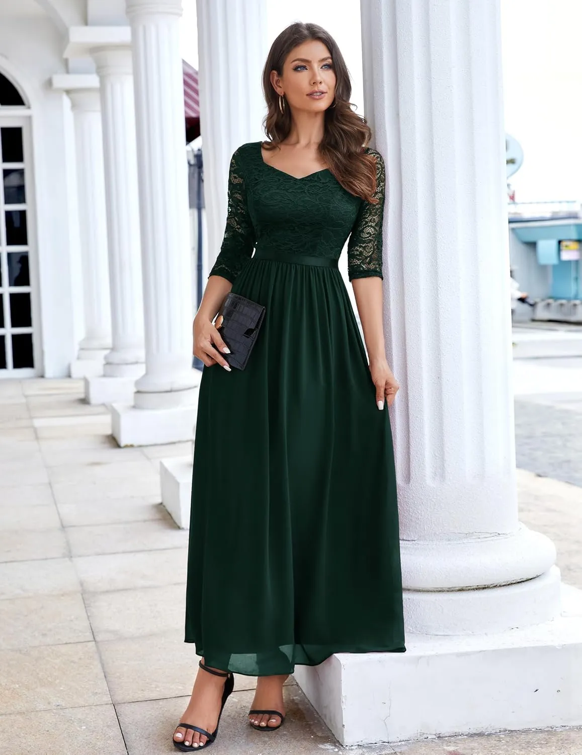 Wedtrend Women's Formal Dress Mother of The Bride Dress 3/4 Sleeve Wedding Guest Dress Maxi Evening Gown