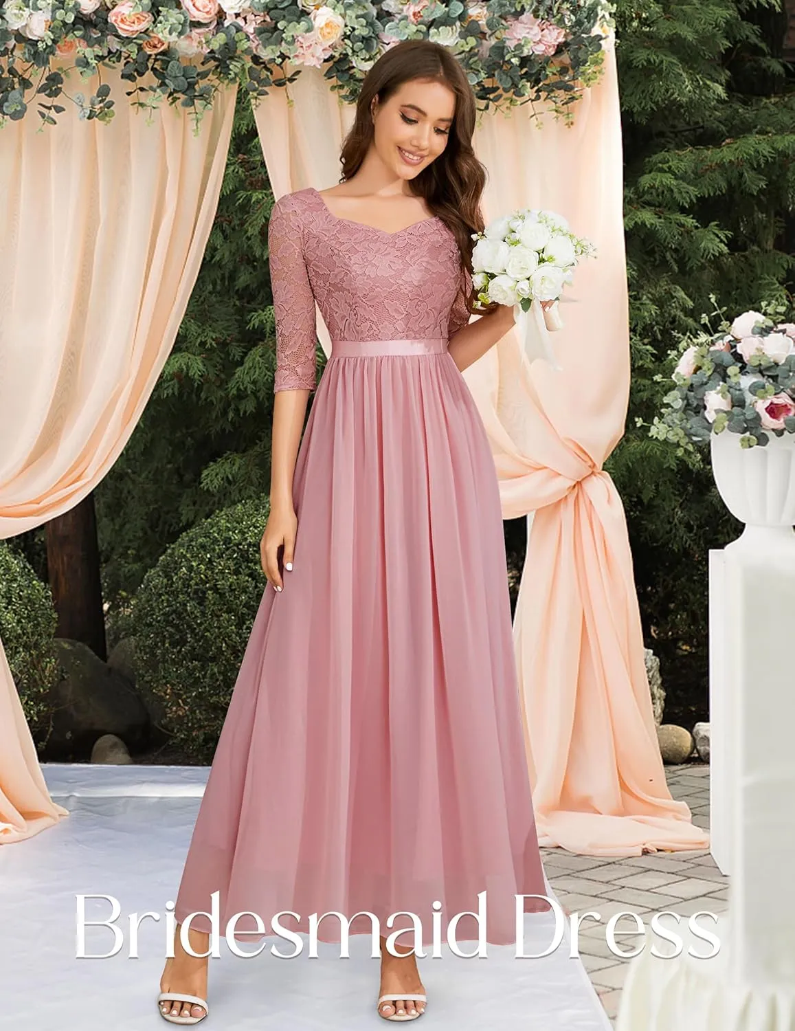 Wedtrend Women's Formal Dress Mother of The Bride Dress 3/4 Sleeve Wedding Guest Dress Maxi Evening Gown