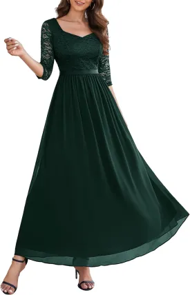 Wedtrend Women's Formal Dress Mother of The Bride Dress 3/4 Sleeve Wedding Guest Dress Maxi Evening Gown