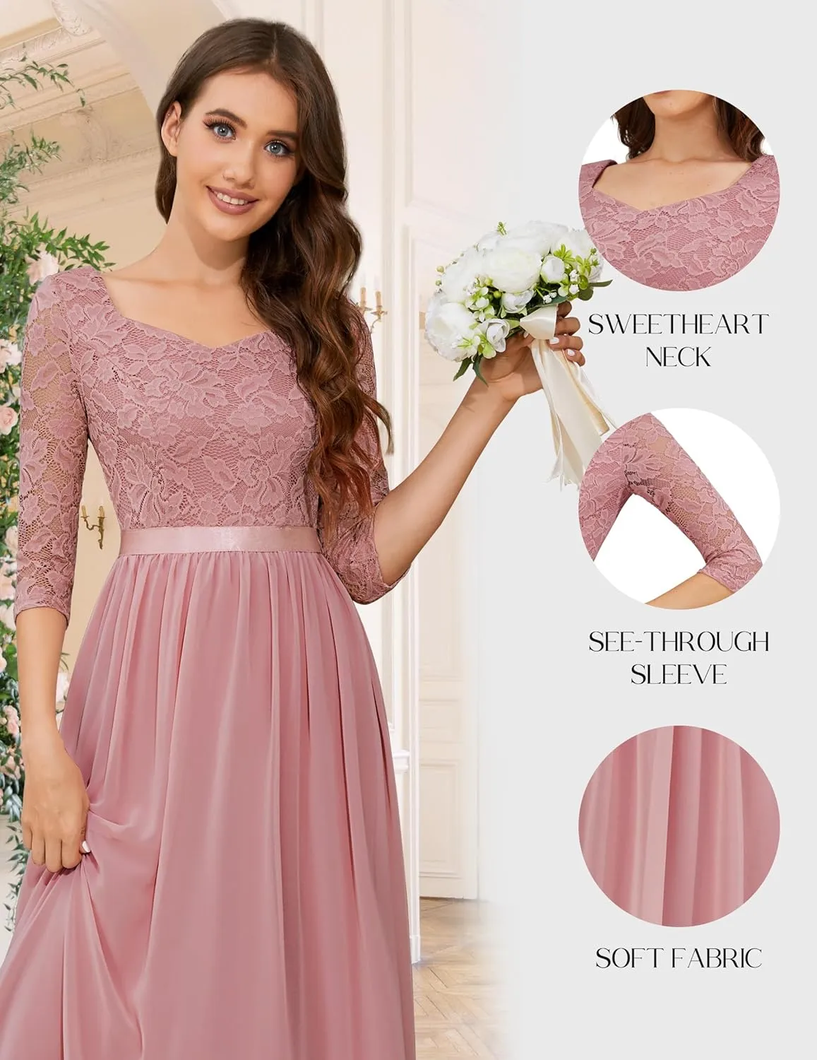 Wedtrend Women's Formal Dress Mother of The Bride Dress 3/4 Sleeve Wedding Guest Dress Maxi Evening Gown
