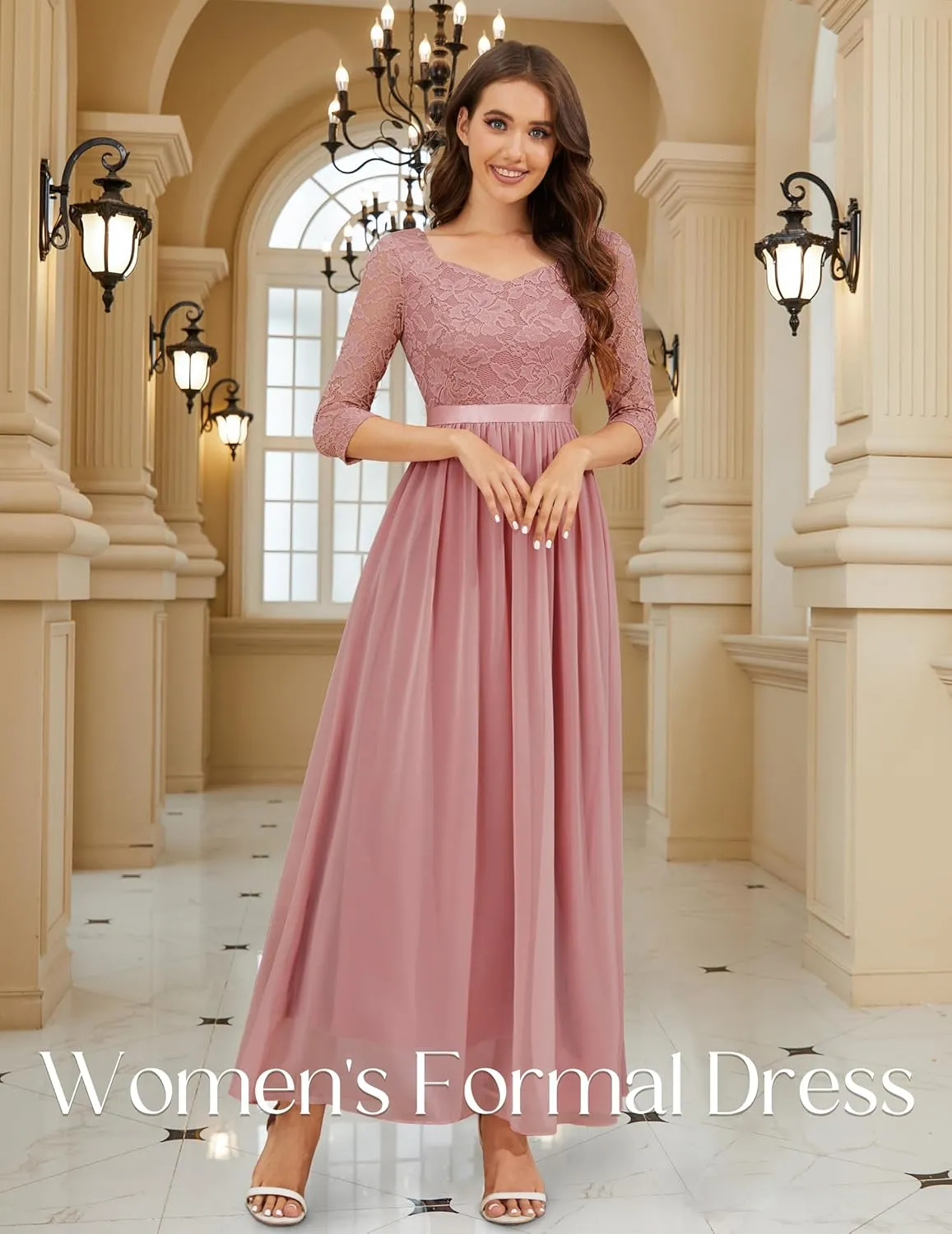 Wedtrend Women's Formal Dress Mother of The Bride Dress 3/4 Sleeve Wedding Guest Dress Maxi Evening Gown