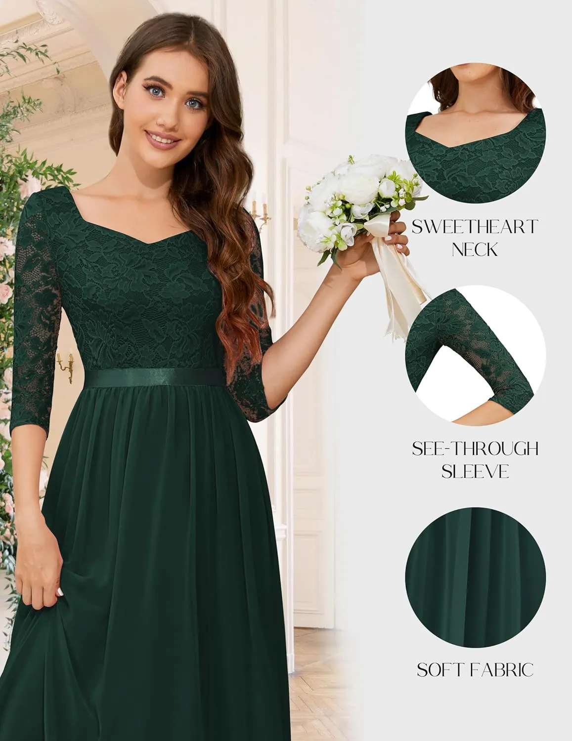Wedtrend Women's Formal Dress Mother of The Bride Dress 3/4 Sleeve Wedding Guest Dress Maxi Evening Gown