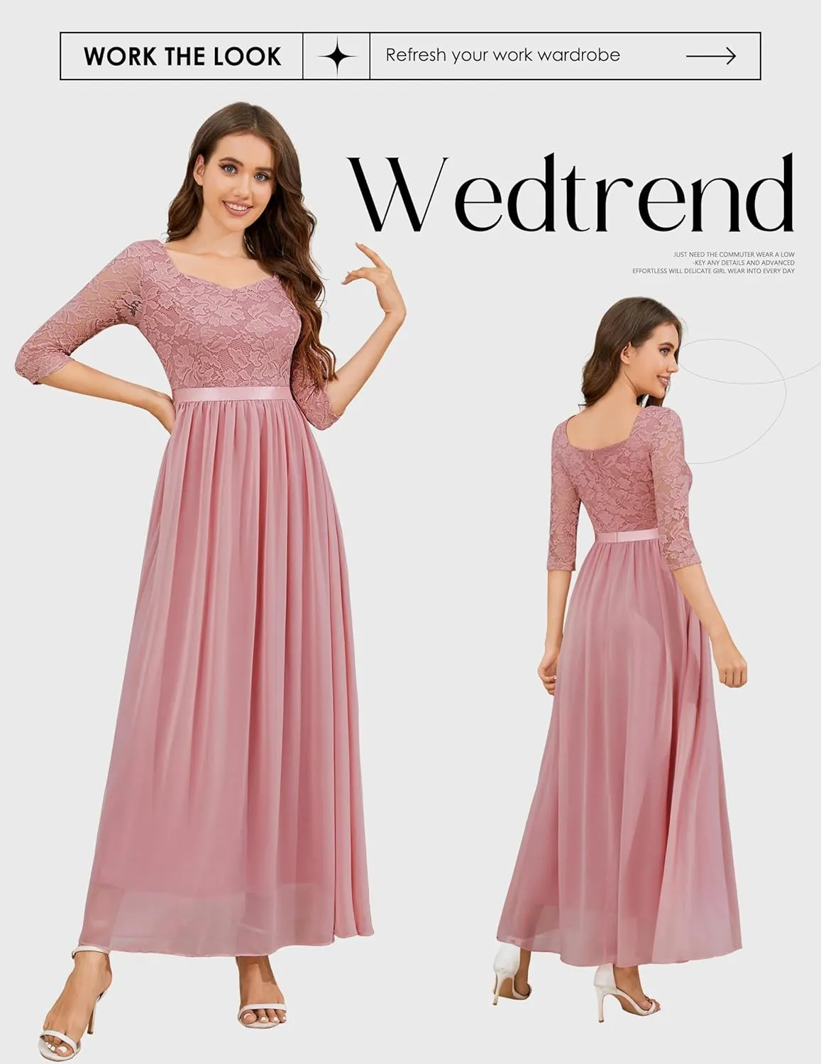 Wedtrend Women's Formal Dress Mother of The Bride Dress 3/4 Sleeve Wedding Guest Dress Maxi Evening Gown