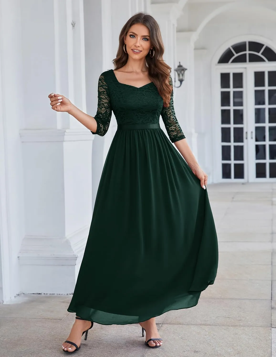 Wedtrend Women's Formal Dress Mother of The Bride Dress 3/4 Sleeve Wedding Guest Dress Maxi Evening Gown