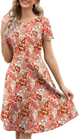 Women's Elegant Vintage Summer Casual Dresses 2025 Floral Print Work Party A-Line Dress with Pockets 262