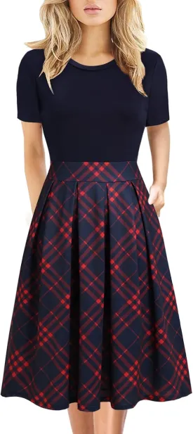 Women's Elegant Vintage Summer Casual Dresses 2025 Floral Print Work Party A-Line Dress with Pockets 262